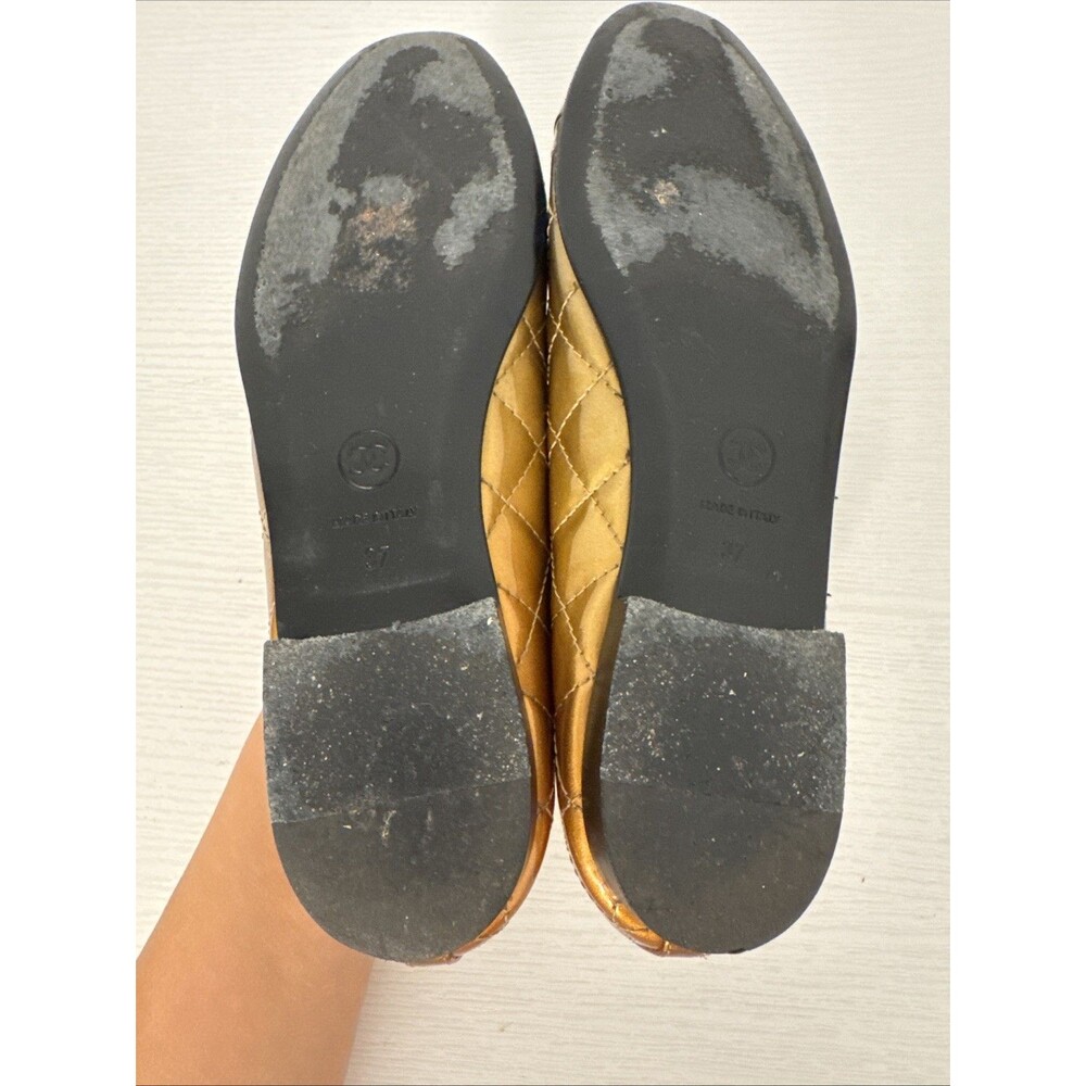 Chanel EU 37 Bronze Patent Leather  CC Logo Now Classic Ballet Flats Authentic - Picture 8 of 11